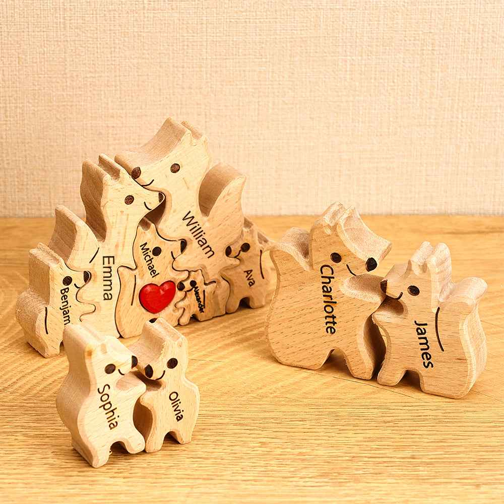 Puzzle In Legno Per Famiglie Di Volpi Con Nomi Personalizzati, Regali Per L'inaugurazione Della Casa