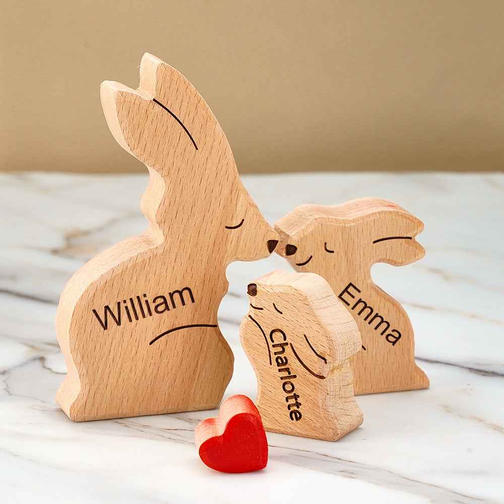 Puzzle Per Famiglie In Legno Con Conigli, Nomi Personalizzati, Regali Per L'inaugurazione Della Casa, Decorazioni Per La Casa