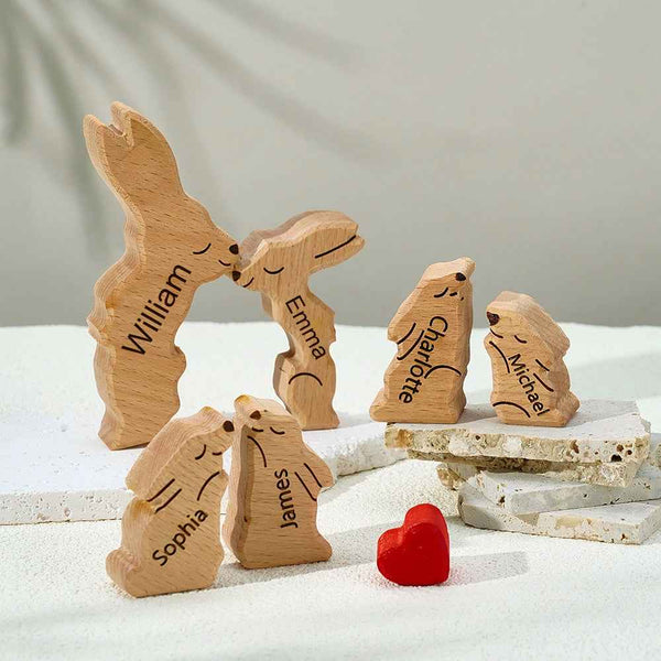 Puzzle Per Famiglie In Legno Con Conigli, Nomi Personalizzati, Regali Per L'inaugurazione Della Casa, Decorazioni Per La Casa