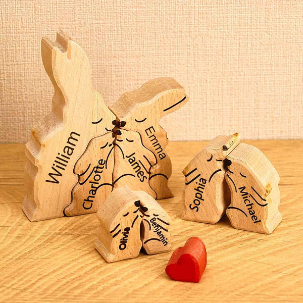 Puzzle Per Famiglie In Legno Con Conigli, Nomi Personalizzati, Regali Per L'inaugurazione Della Casa, Decorazioni Per La Casa