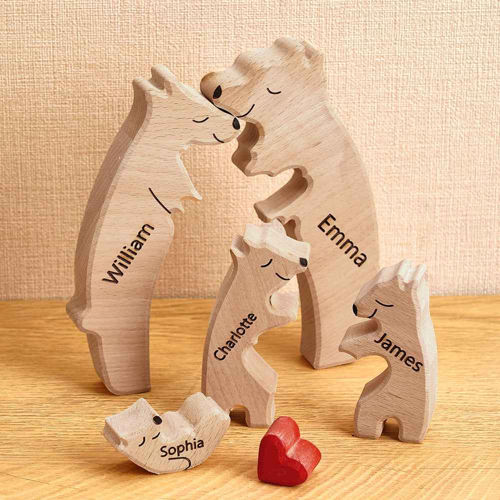 Puzzle Personalizzato Per Famiglie Con Orsi In Legno, Nomi Personalizzati, Regali Per Decorazioni Per La Casa