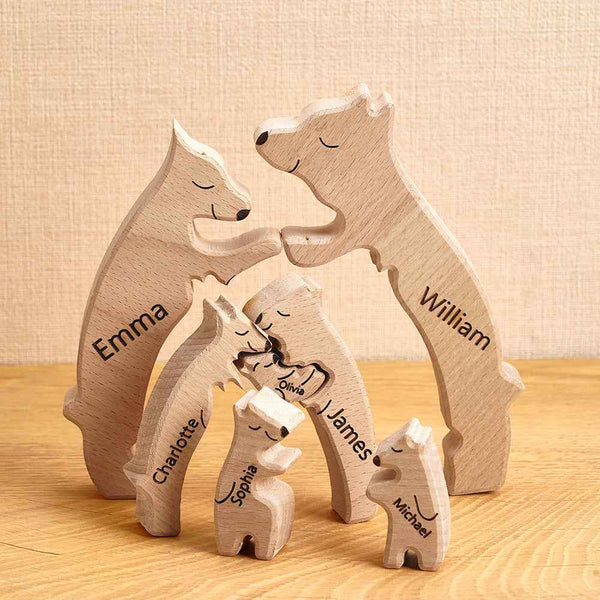 Puzzle Personalizzato Per Famiglie Con Orsi In Legno, Nomi Personalizzati, Regali Per Decorazioni Per La Casa