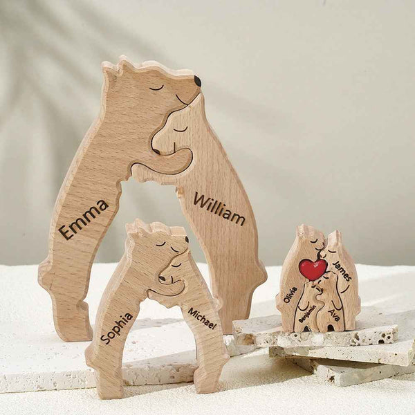 Puzzle Personalizzato Per Famiglie Con Orsi In Legno, Nomi Personalizzati, Regali Per Decorazioni Per La Casa