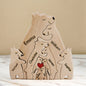 Engraved quote and names on personalised wooden family bear puzzle — bespoke engraved bear ornament and meaningful keepsake