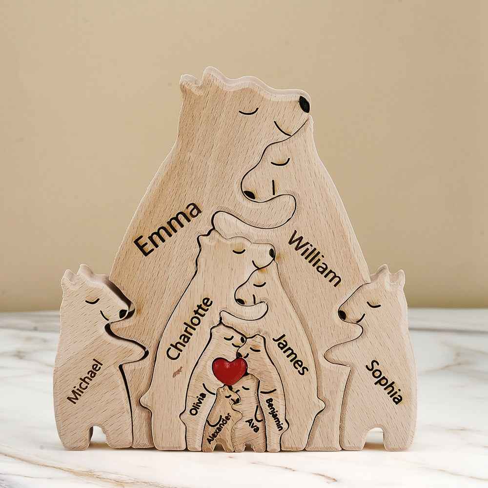 Puzzle Personalizzato Per Famiglie Con Orsi In Legno, Nomi Personalizzati, Regali Per Decorazioni Per La Casa