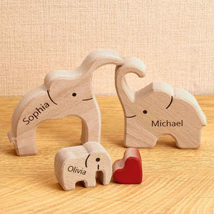 Holz-familien-elefant-puzzle Mit Individuellen Namen, Heimdekoration, Einweihungsgeschenke