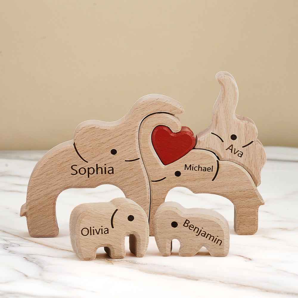 Holz-familien-elefant-puzzle Mit Individuellen Namen, Heimdekoration, Einweihungsgeschenke