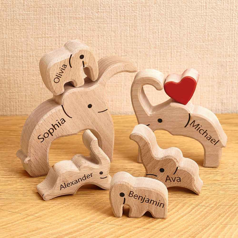 Holz-familien-elefant-puzzle Mit Individuellen Namen, Heimdekoration, Einweihungsgeschenke