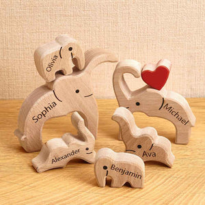 Holz-familien-elefant-puzzle Mit Individuellen Namen, Heimdekoration, Einweihungsgeschenke