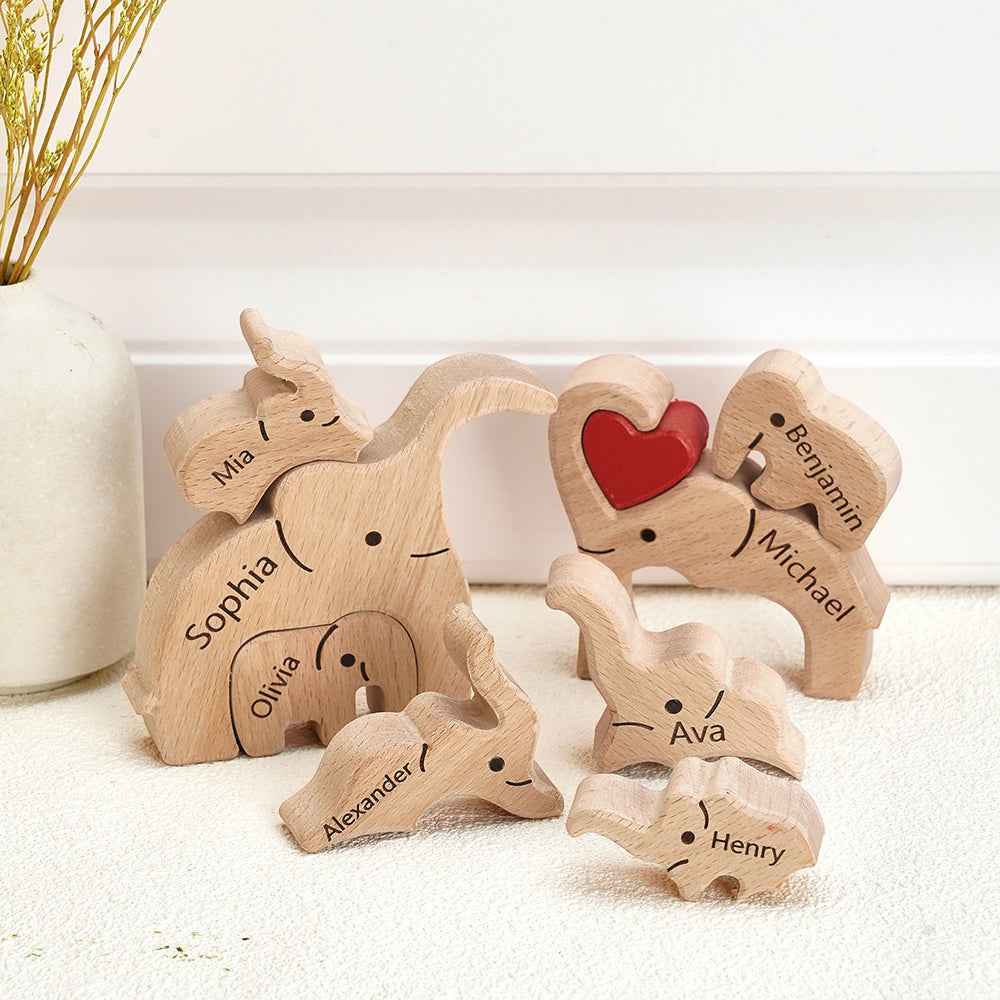 Holz-familien-elefant-puzzle Mit Individuellen Namen, Heimdekoration, Einweihungsgeschenke