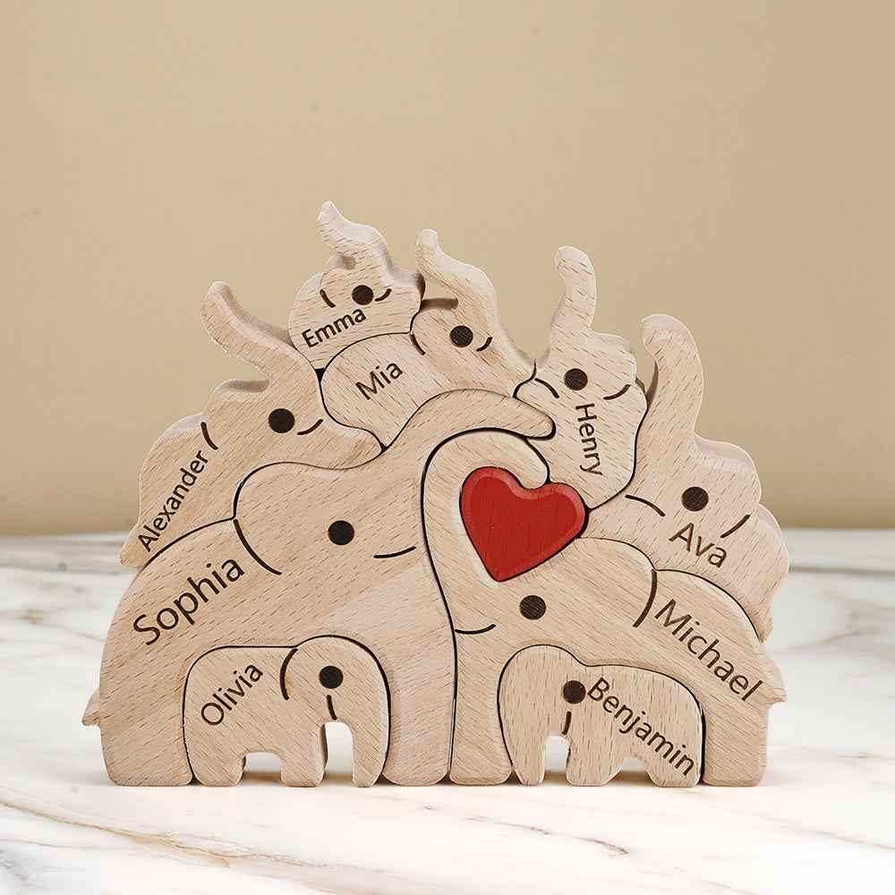 Holz-familien-elefant-puzzle Mit Individuellen Namen, Heimdekoration, Einweihungsgeschenke