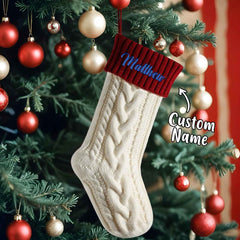 Personalized Knitted Christmas Stocking Ornament with Custom Name – Holiday Hanging Decor