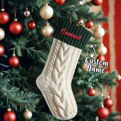 Personalized Knitted Christmas Stocking Ornament with Custom Name – Holiday Hanging Decor