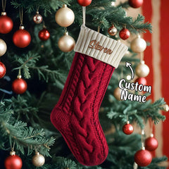 Personalized Knitted Christmas Stocking Ornament with Custom Name – Holiday Hanging Decor