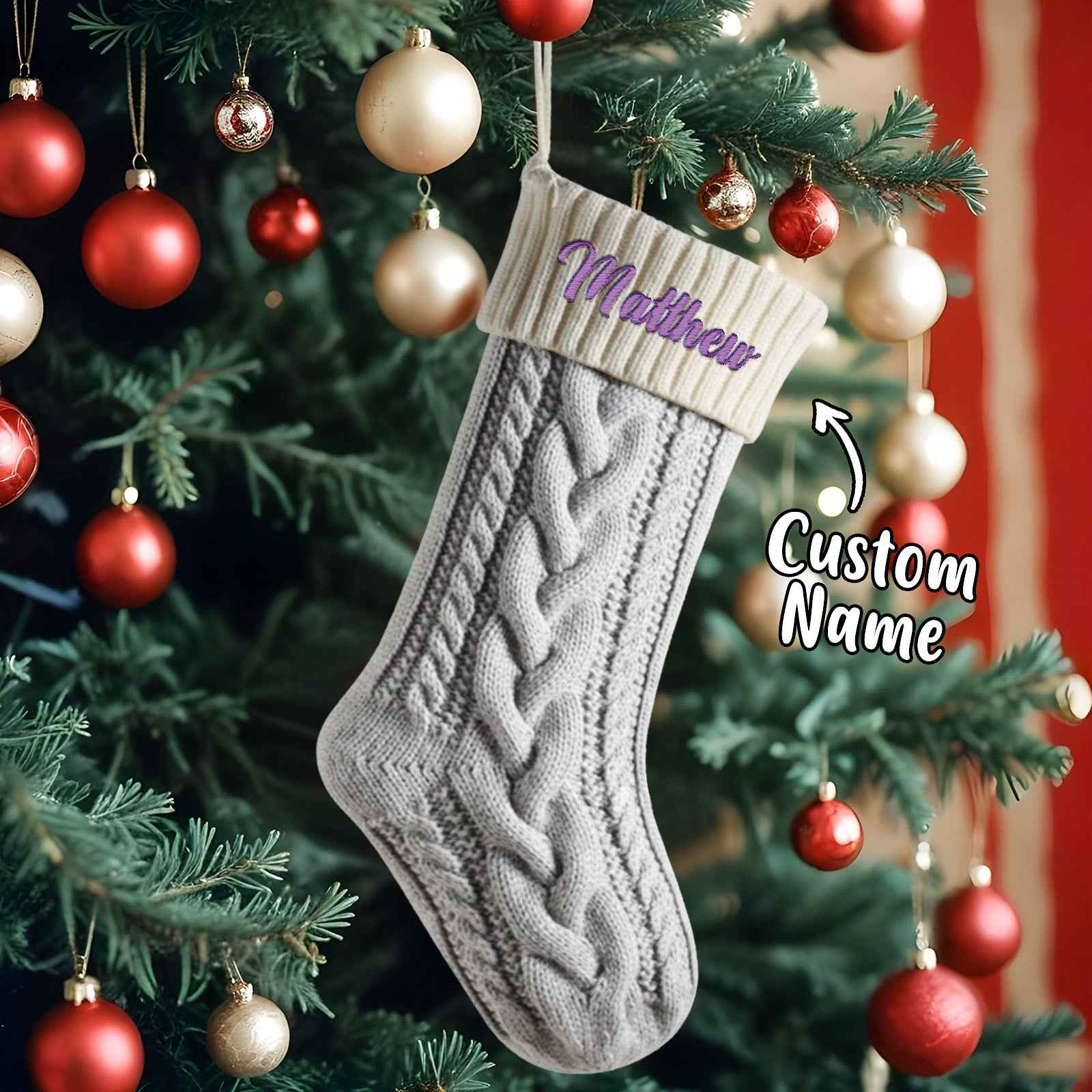 Personalized Knitted Christmas Stocking Ornament with Custom Name – Holiday Hanging Decor