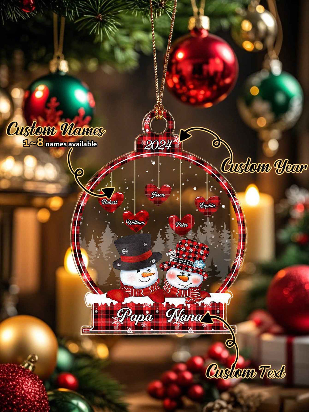 Personalized Snowman Christmas Ornament with Family Name Snowball Ornament Gift for Family