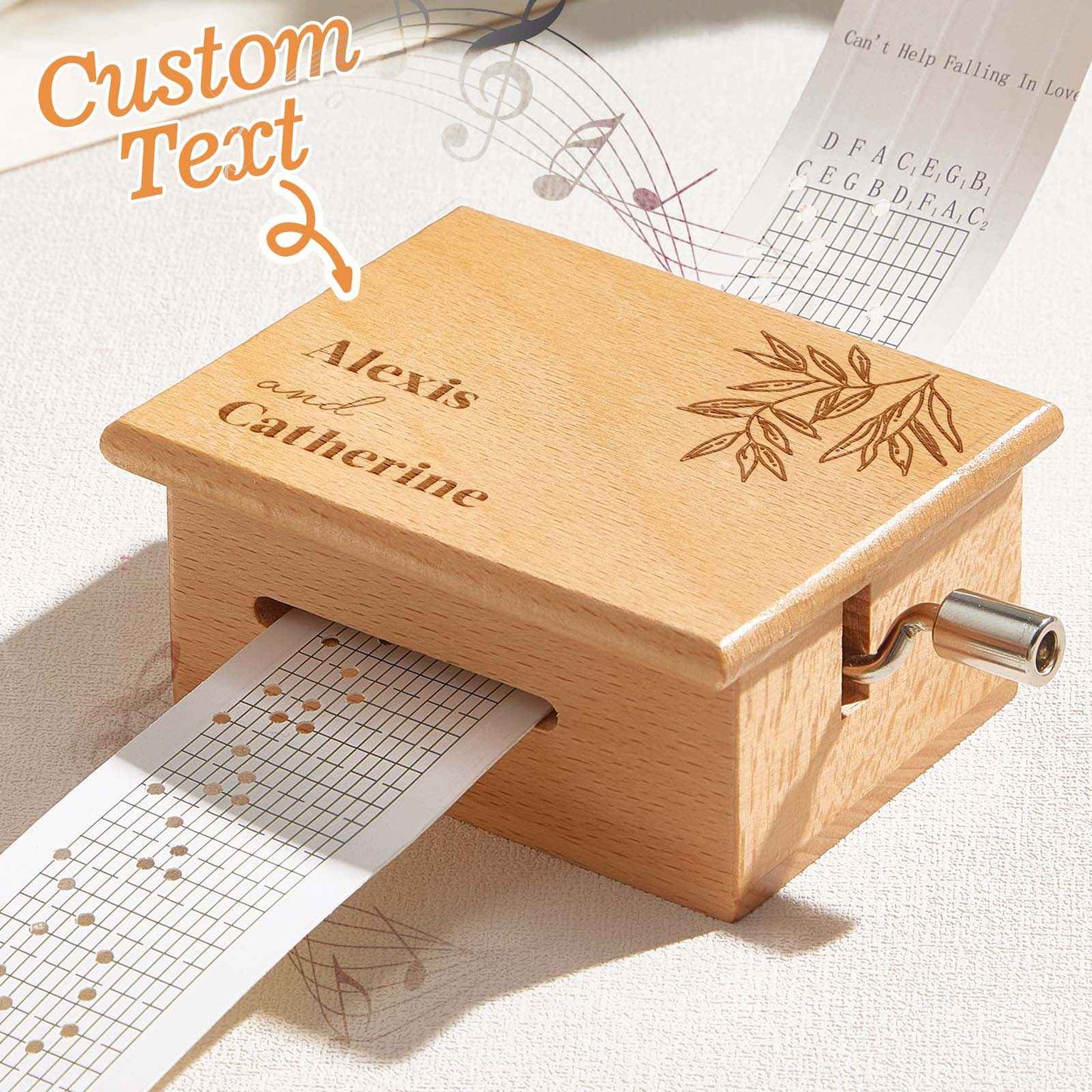 Custom Text Hand-Cranked Paper Strip Music Box – 15-Note Movement with 2 Pre-Printed Melodies (15 Seconds Each)