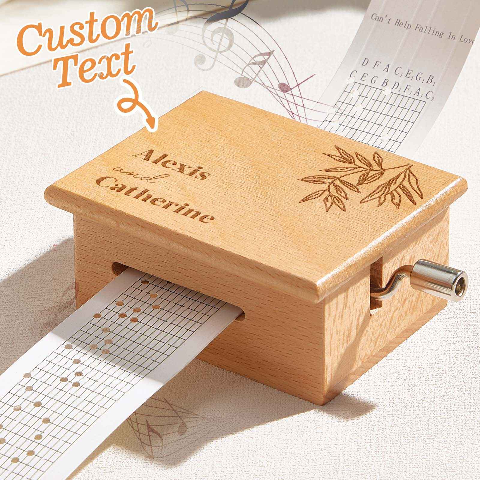 Custom Text Hand-Cranked Paper Strip Music Box – 15-Note Movement with 2 Pre-Printed Melodies (15 Seconds Each)