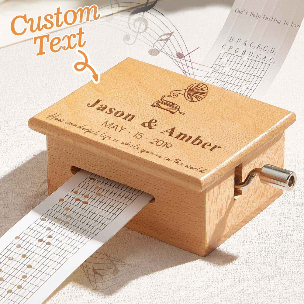 Custom Text Hand-Cranked Paper Strip Music Box – 15-Note Movement with 2 Pre-Printed Melodies (15 Seconds Each)