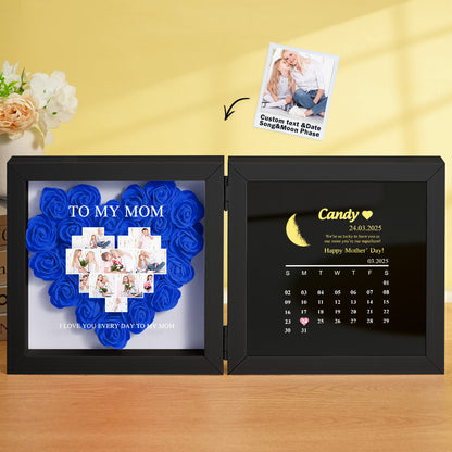 Detail of engraved name and moon phase on personalised shadow box – sentimental Moon Phase Calendar gift for Mum