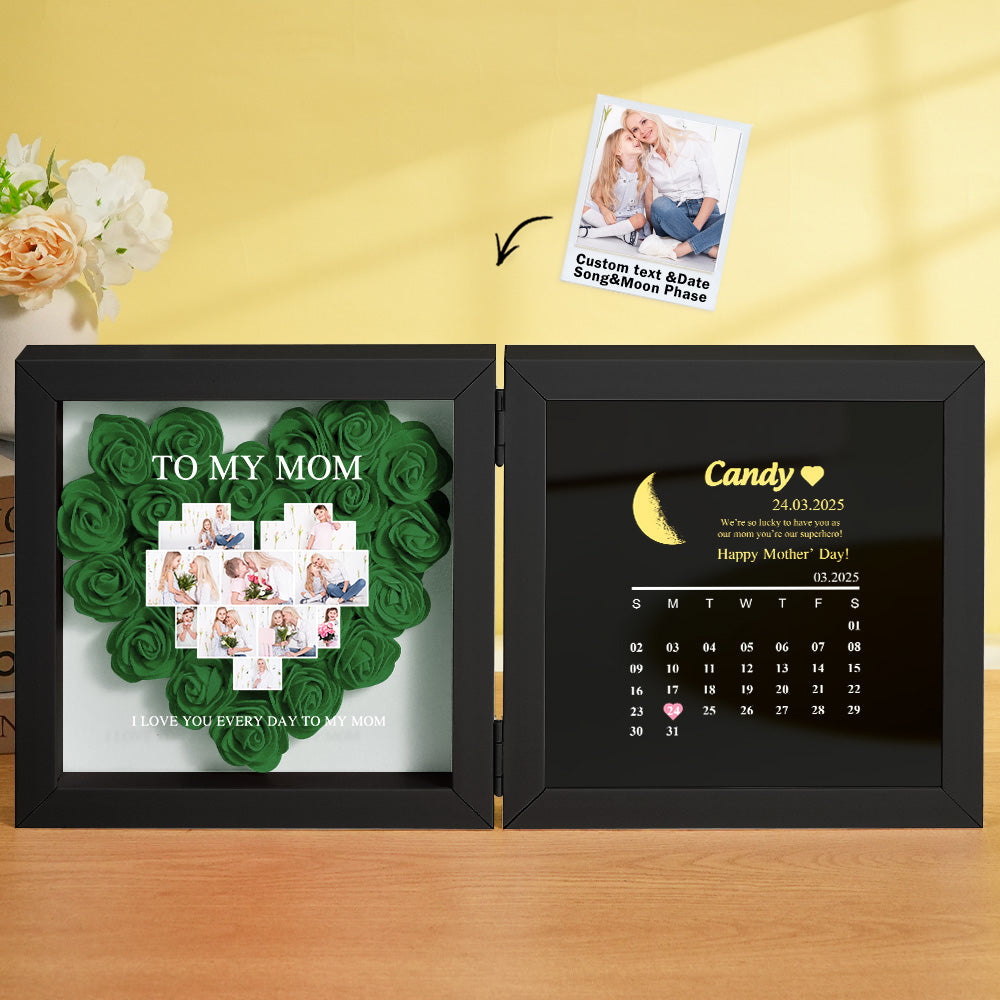 Side profile showing depth of personalised flower shadow box with wooden frame and acrylic panel – ideal Mother's Day present