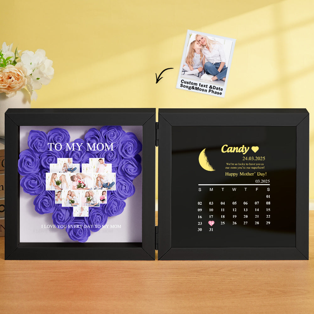 Close-up of crystal-clear acrylic panel and museum-grade finish on personalised moon phase shadow box – premium gift for her