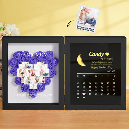Close-up of printed moon phase calendar and tiny star accents in personalised shadow box – thoughtful anniversary gift for her