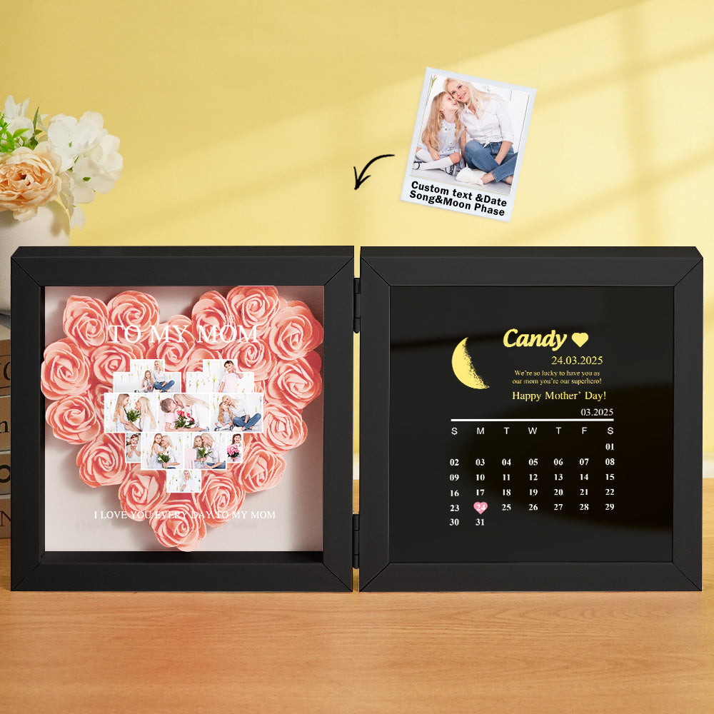 Personalised shadow box displayed on mantelpiece – Moon Phase Calendar keepsake for Mum or Grandma