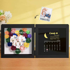 Personalized Flower Shadow Box with Moon Phase Calendar Hearts Flower Box Mother's Day Gift for Mom