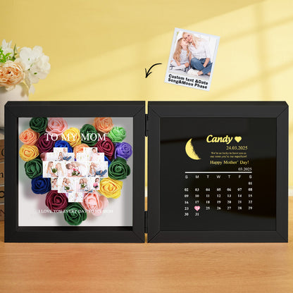 Detail of intertwined flowers in personalised shadow box symbolising enduring love – anniversary gift for her with moon phase