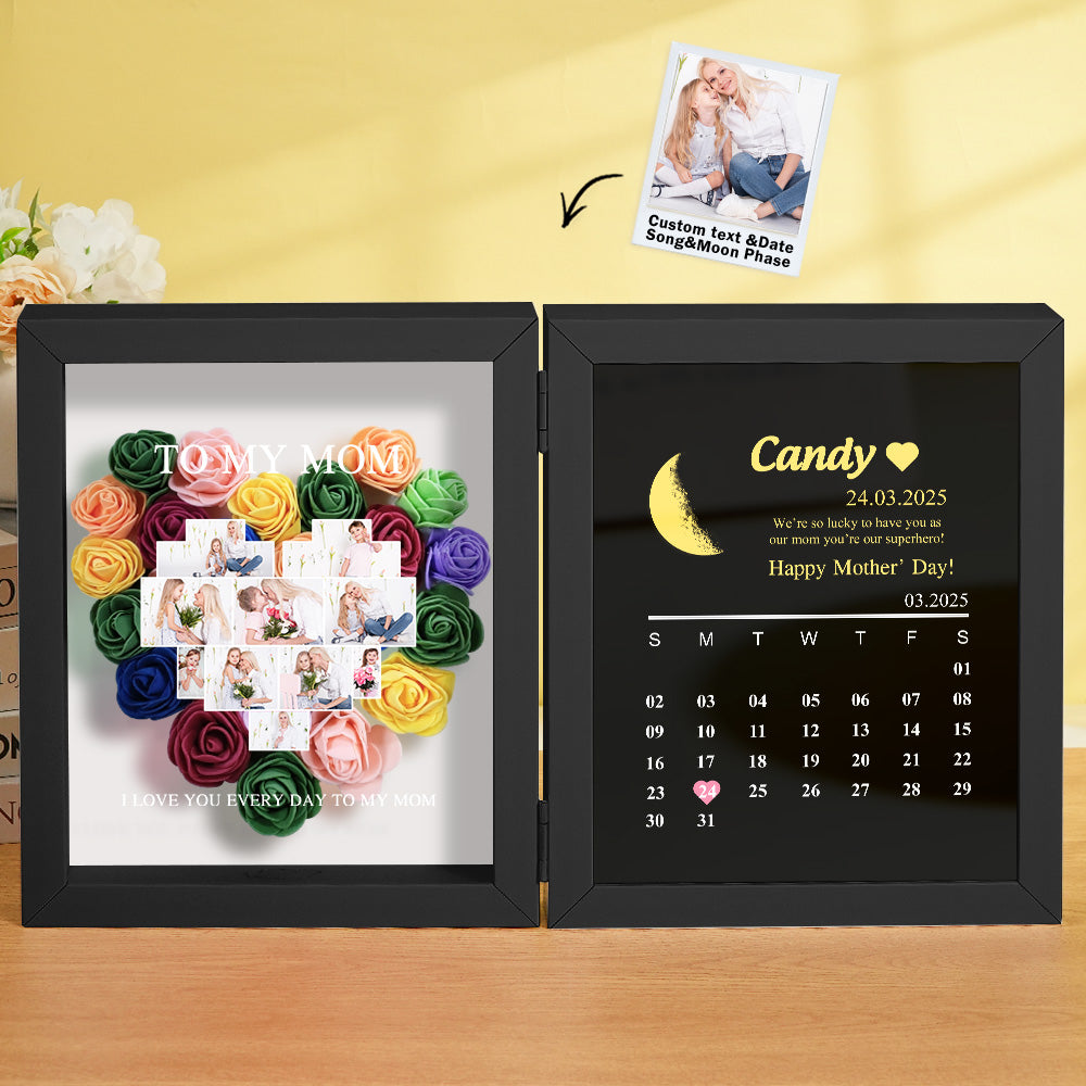 Styled image of personalised flower shadow box on bedside table – sentimental Mother's Day gift and keepsake
