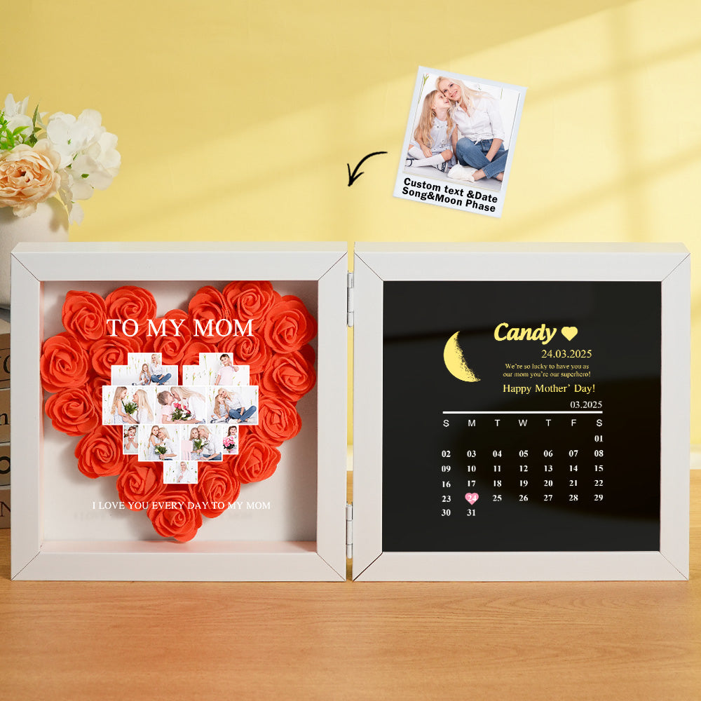 Personalisation example showing name and date engraving on flower shadow box – perfect personalised gift for Mum