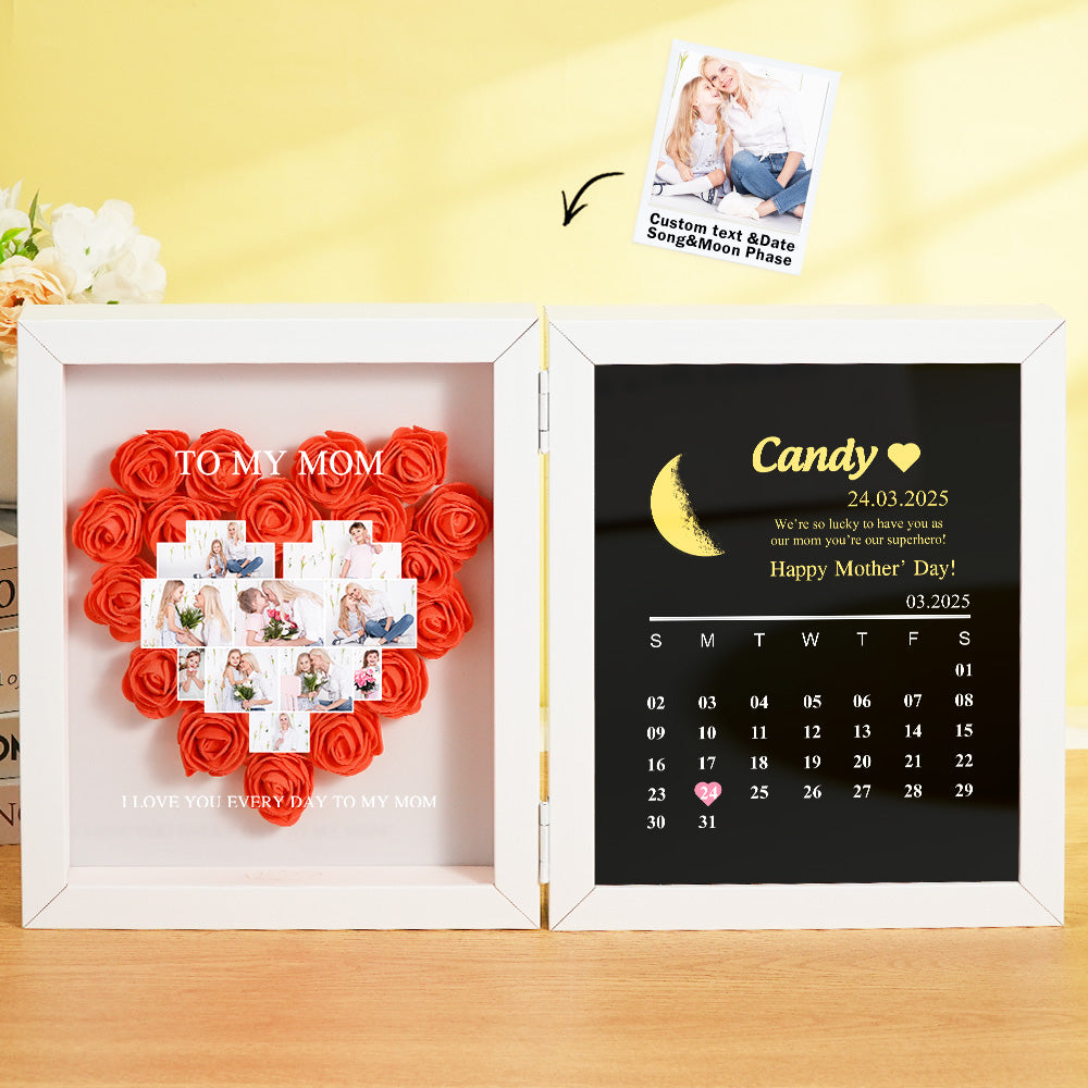 Styled pair of personalised flower shadow boxes in two sizes – Moon Phase Calendar gifts for Mum and Grandma