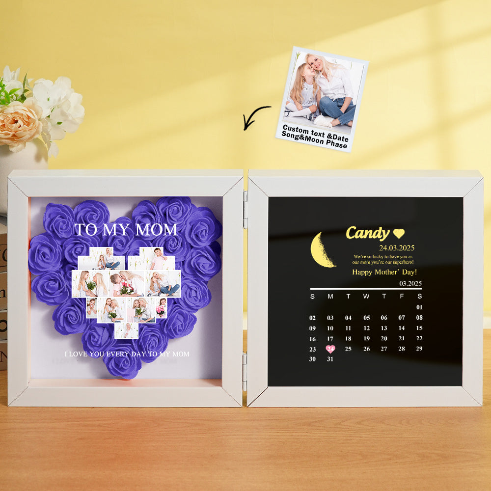 Lifestyle shot of daughter presenting personalised flower shadow box to Mum – emotional Mother's Day gift moment