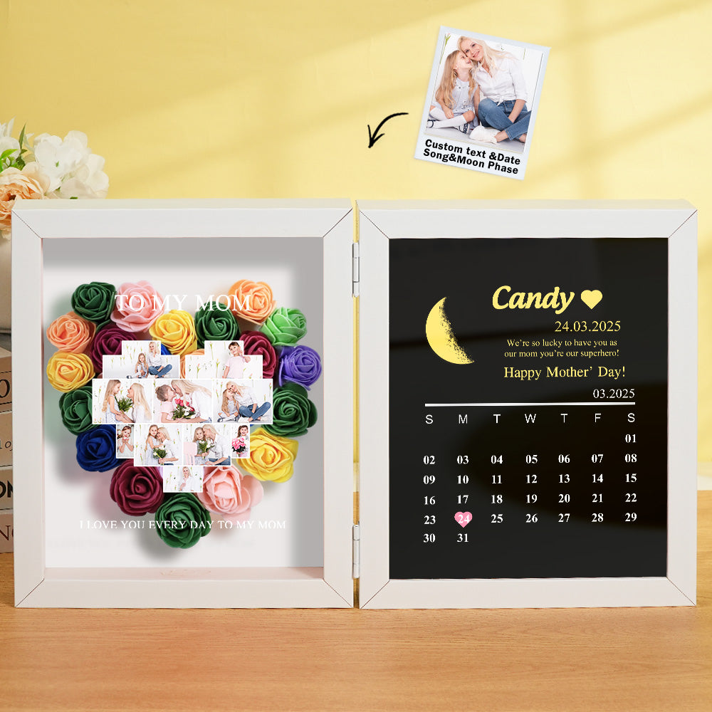 Personalised flower shadow box presented as anniversary gift with delicate floral symbolism and moon phase detail
