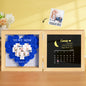 Evening shot showing moonlight catching the moon phase calendar in the personalised shadow box – sentimental gift for her