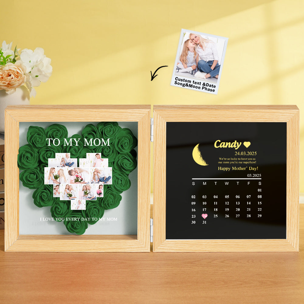 Gift-ready presentation of personalised flower shadow box in stylish packaging – ready for Mother's Day or birthday gifting