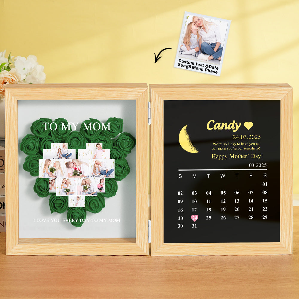 Macro of laser-etched lettering on personalised shadow box – crisp customisation for Mother's Day or birthday gifts