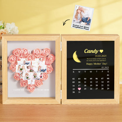 Close-up of acrylic clarity and floral shadows in personalised shadow box – premium display for Moon Phase Calendar gifts