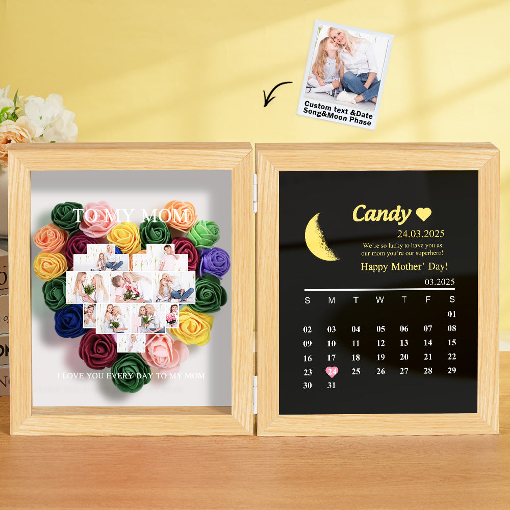 Personalised shadow box gift on bedside table beside a photo frame – thoughtful Mother's Day or birthday gift for Mum