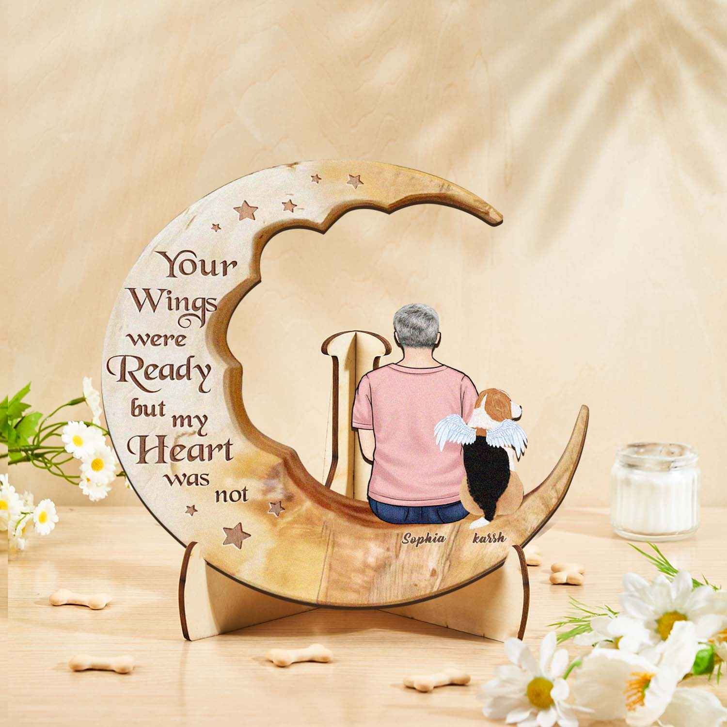 Custom Memorial Dog Moon Wooden Art Memorial Gift Idea for Cat Home Decorations