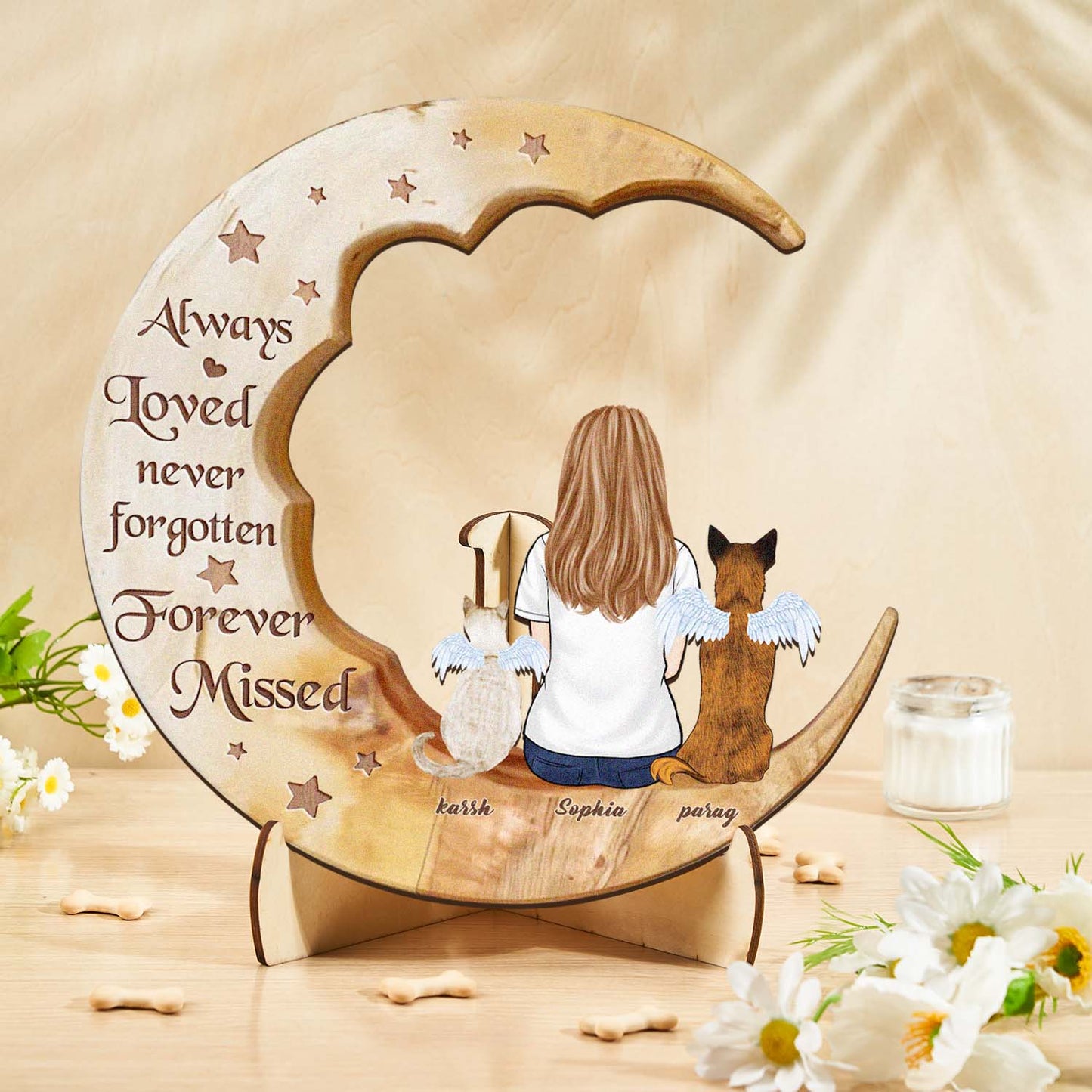 Personalised Memorial Dog Moon Wooden Art - Custom Pet Gift & Home Decoration