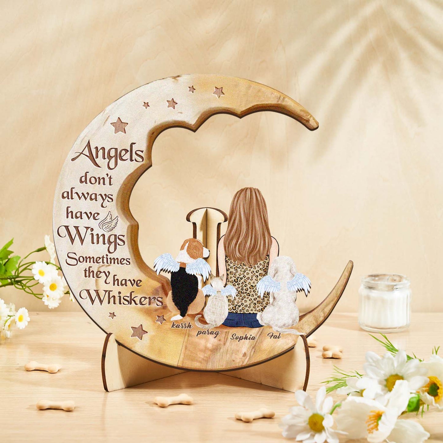 Personalised Memorial Dog Moon Wooden Art - Custom Pet Gift & Home Decoration