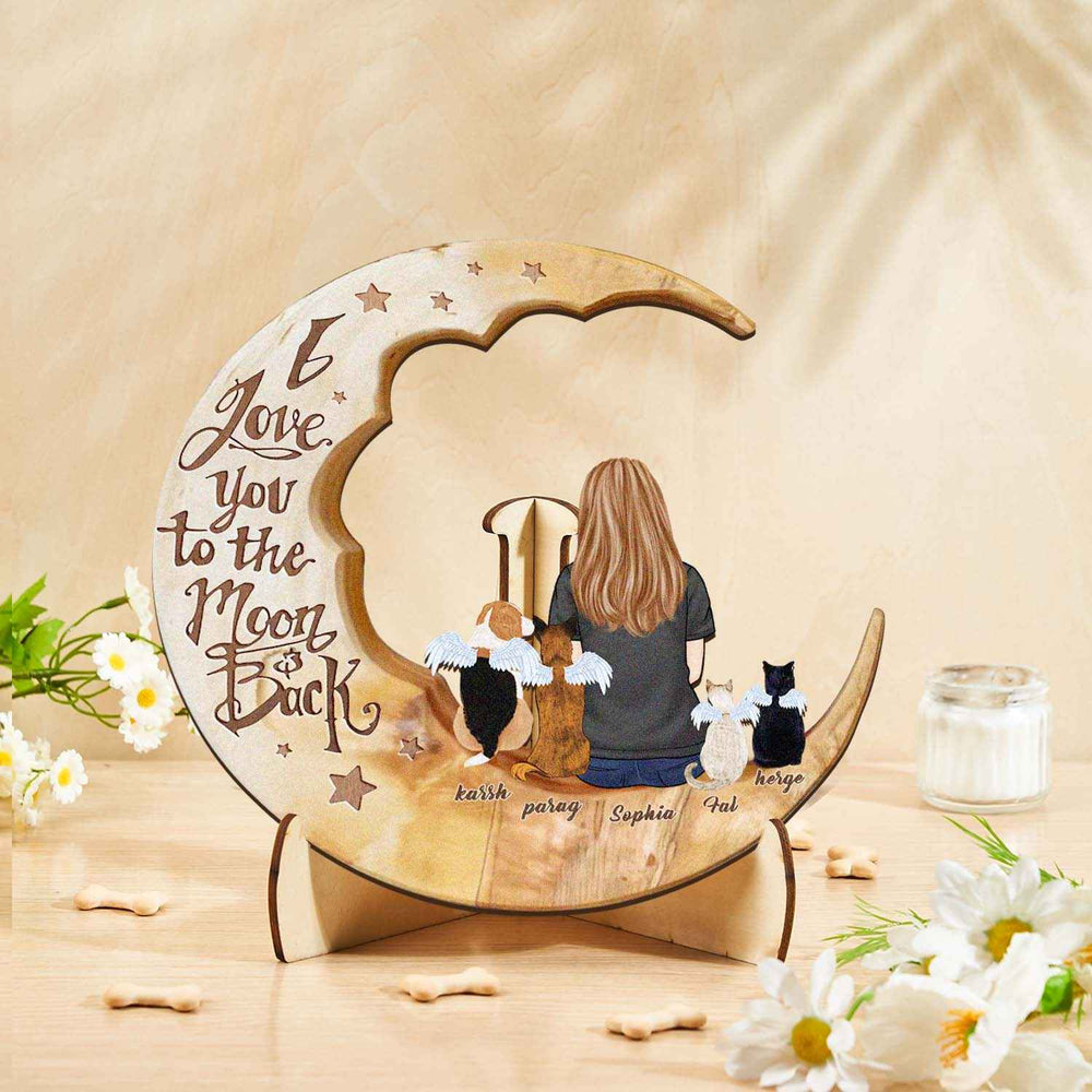 Custom Memorial Dog Moon Wooden Art Memorial Gift Idea for Cat Home Decorations