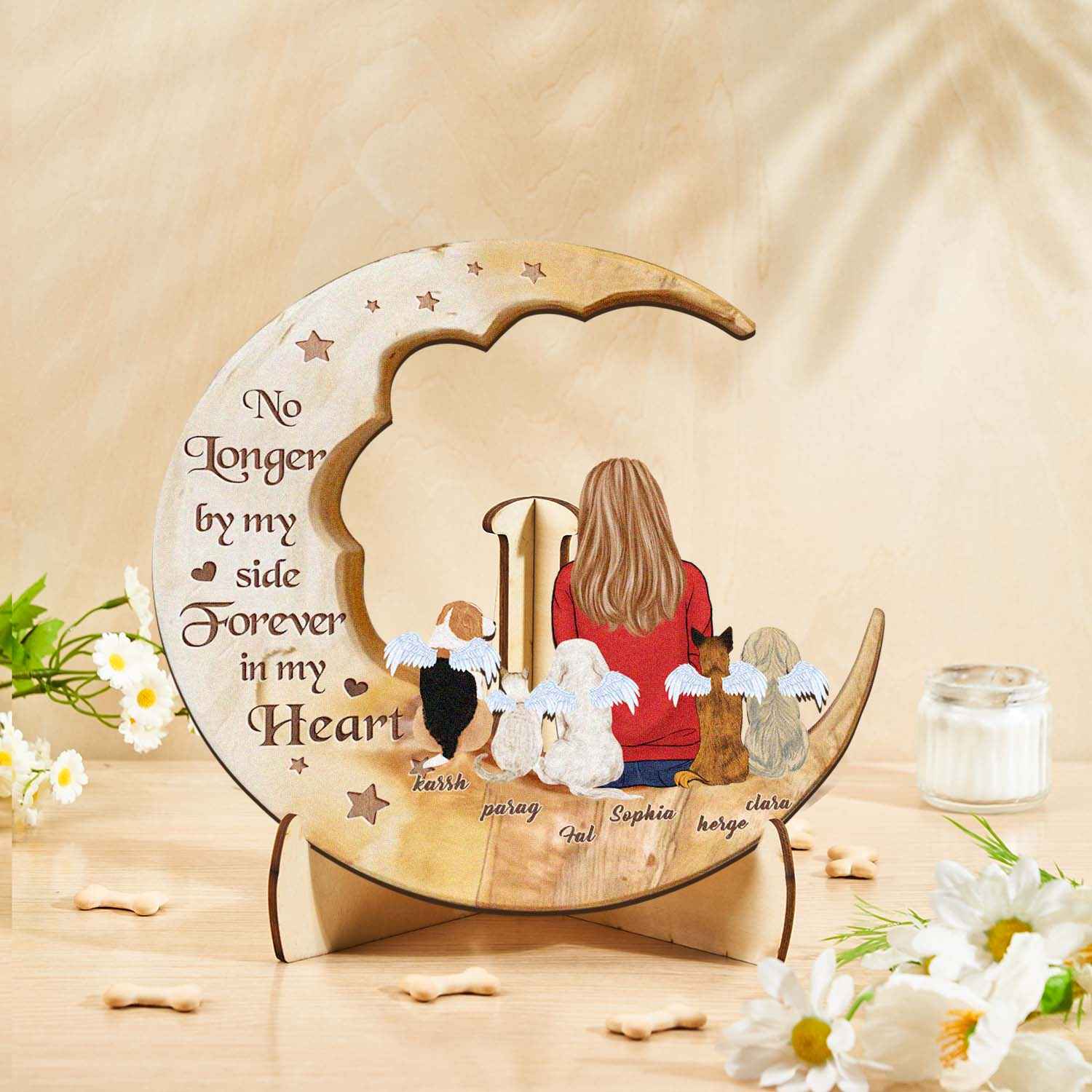 Custom Memorial Dog Moon Wooden Art Memorial Gift Idea for Cat Home Decorations