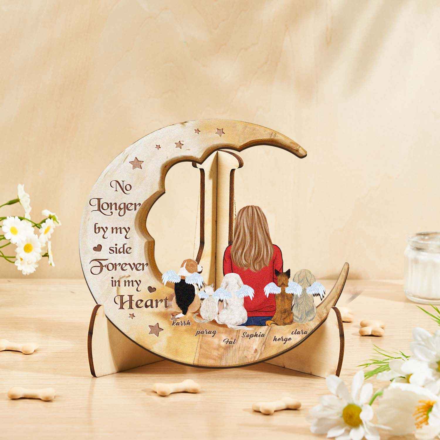 Custom Memorial Dog Moon Wooden Art Memorial Gift Idea for Cat Home Decorations