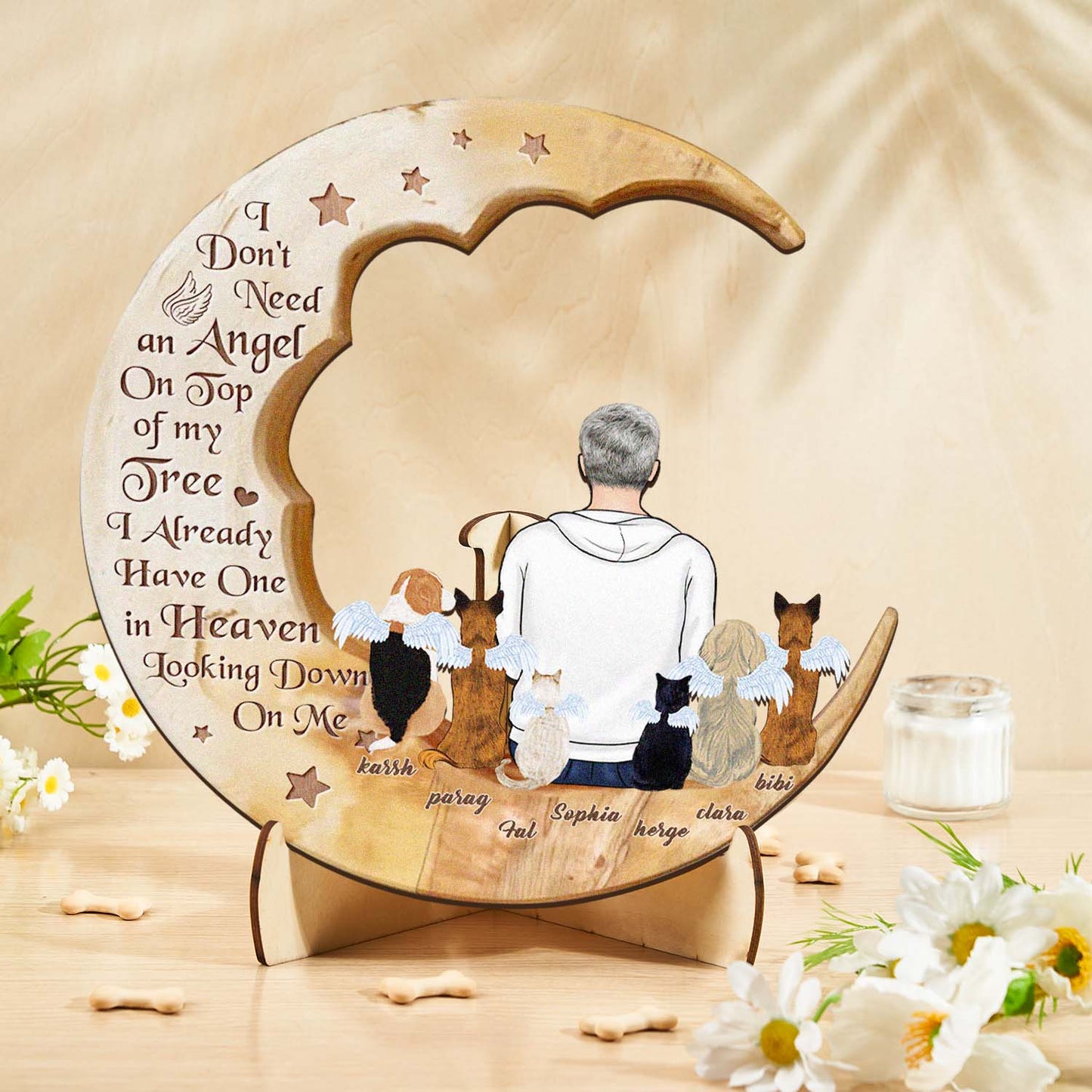 Personalised Memorial Dog Moon Wooden Art - Custom Pet Gift & Home Decoration