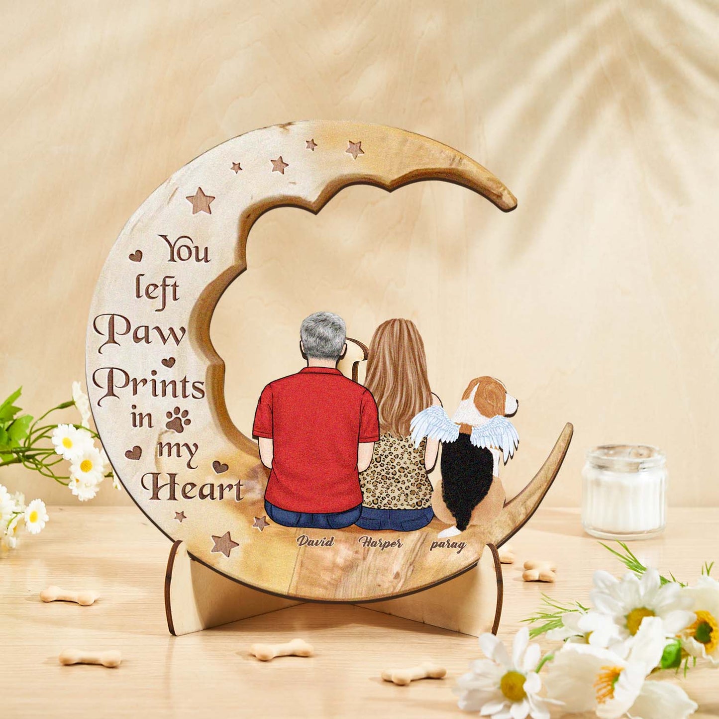 Personalised Memorial Dog Moon Wooden Art - Custom Pet Gift & Home Decoration