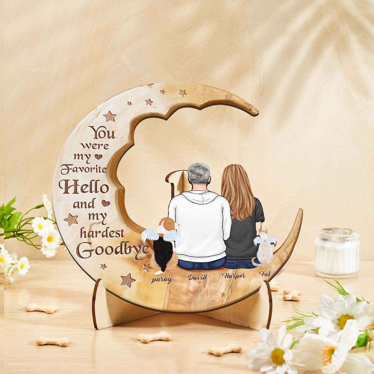Custom Memorial Dog Moon Wooden Art Memorial Gift Idea for Cat Home Decorations