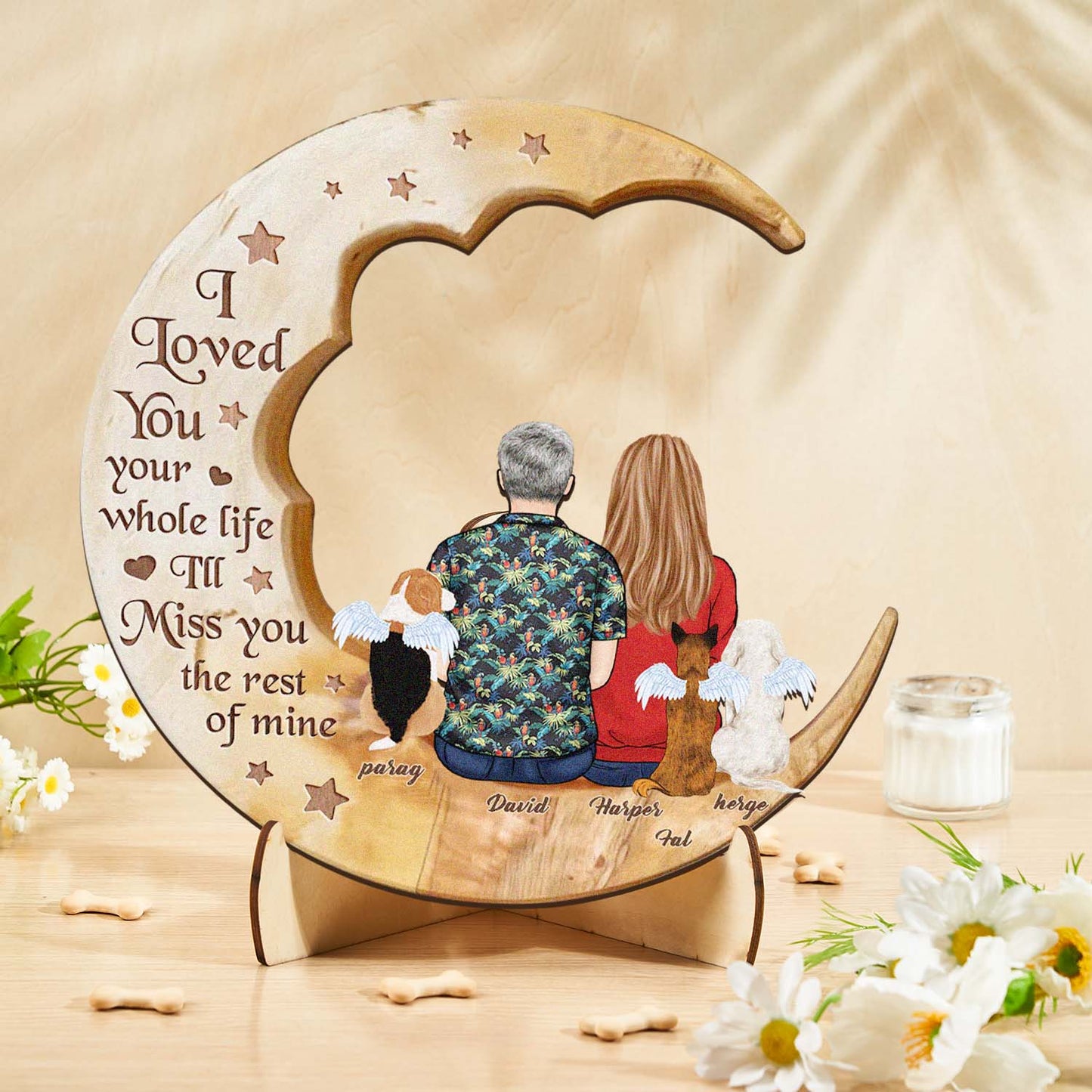 Personalised Memorial Dog Moon Wooden Art - Custom Pet Gift & Home Decoration